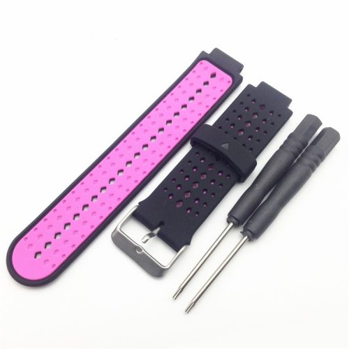 Universal Soft Silicone Watch Strap Dual Color Wrist Band for Garmin Forerunner 220/230/235/630/620/735 - Black / Pink