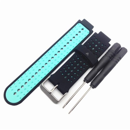 Universal Soft Silicone Watch Strap Dual Color Wrist Band for Garmin Forerunner 220/230/235/630/620/735 - Black / Baby Blue