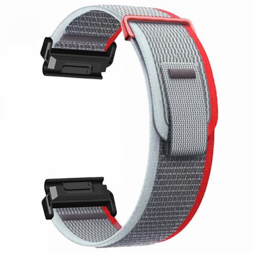 Watch Band for Garmin Fenix 7 / 6 / 5 Replacement Nylon Adjustable Loop Fastener Strap - Grey+Red