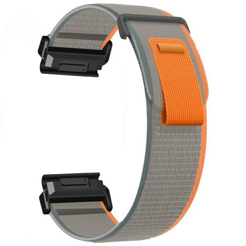 Watch Band for Garmin Fenix 7X / 6X / 5X Replacement Nylon Adjustable Loop Fastener Strap - Grey+Orange