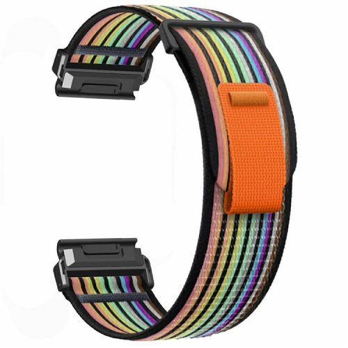 Watch Band for Garmin Fenix 7X / 6X / 5X Replacement Nylon Adjustable Loop Fastener Strap - Rainbow+Black