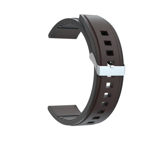 22mm Genuine Leather Coated Silicone Watchband Strap Silver Buckle for Huawei Watch GT - Coffee