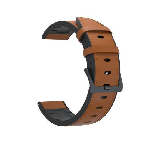 22mm Genuine Leather Coated Silicone Watch Band Black Buckle for Huawei Watch GT - Brown