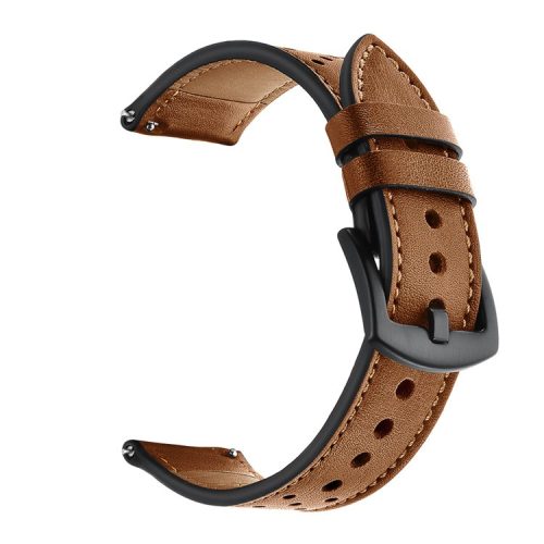 20mm Genuine Leather Smart Watch Band for Samsung Galaxy Watch4 Classic 46mm 42mm/Galaxy Watch4 44mm 40mm/Galaxy Watch 42mm [Rose Gold Type] - Brown