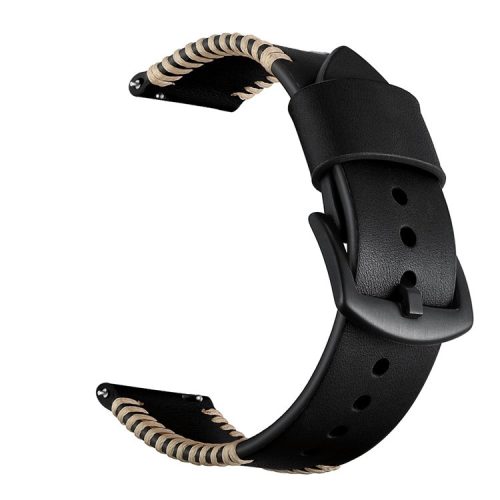 20mm Pork Ribs Style Genuine Leather Coated Smart Watch Strap for Samsung Galaxy Watch 42mm - Black