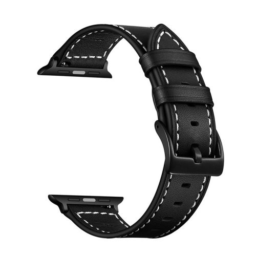 Classic Genuine Leather Watch Band Replacement for Apple Watch Series 10 46mm / Ultra 2 Ultra 49mm / 9 8 7 45mm / SE (2023) SE (2022) SE 6 5 4 44mm / 3 2 1 42mm - Black