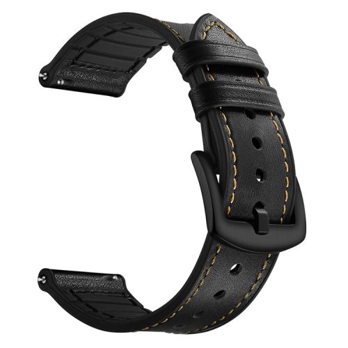 20mm Genuine Leather Coated Silicone Smart Watch Band for Garmin Vivoactive 3/Vivomove HR - Black