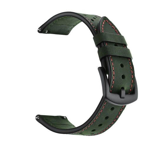 22mm Holes Decor Genuine Leather Smart Watch Band for Samsung Gear S3 Classic/Frontier - Dark Green