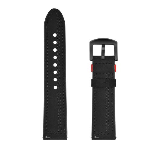 22mm Genuine Leather Smart Watch Strap Replacement with Stitching Decor for Huawei Watch GT1 / 2 / Watch Magic - Black