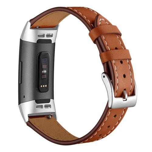 Pointed Tail Design Genuine Leather Replacement Smart Watch Band Wrist Strap for Fitbit Charge 4 / 3 - Brown