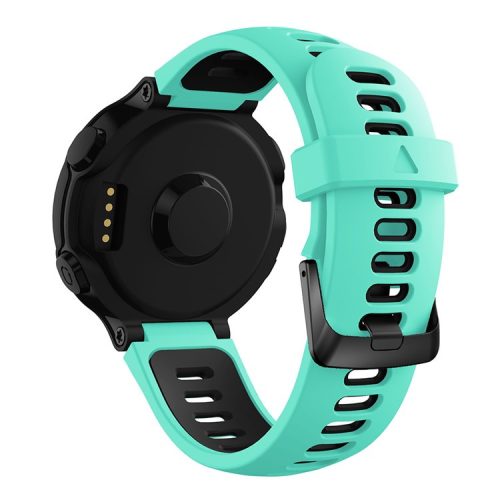 Silicone Watch Band for Garmin Forerunner 735XT 220 230 235 620 630, Dual Color Wrist Strap with Black Buckle - Cyan / Black