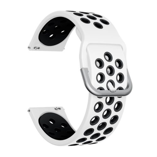 Metal Buckle Silicone Smart Watch Band Replacement for Fitbit Versa/Versa 2 - White/Black