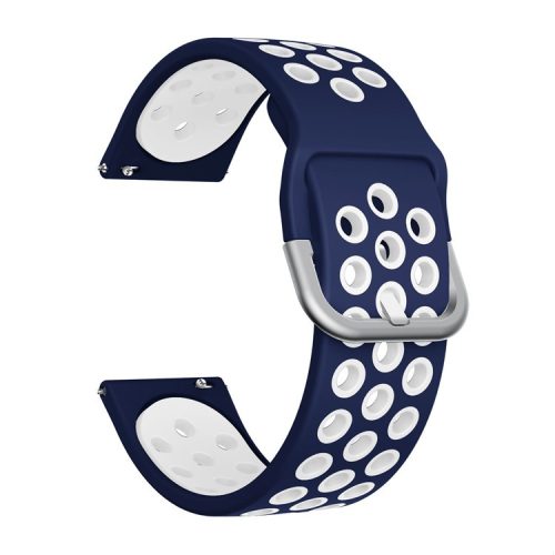 Metal Buckle Silicone Smart Watch Band Replacement for Fitbit Versa/Versa 2 - Dark Blue/White