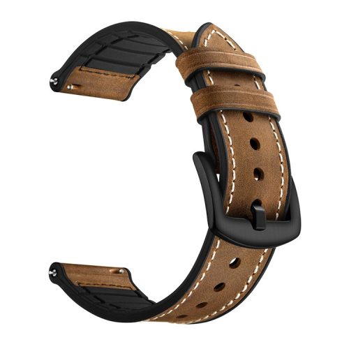 22mm Genuine Leather Coated Silicone 22mm Watch Strap for Huawei Watch GT 2/1  / Honor Magic - Dark Brown