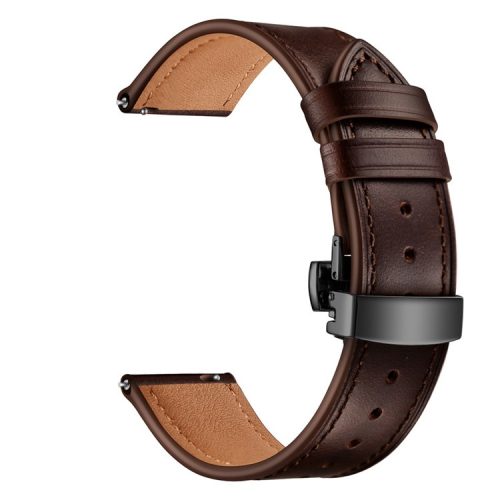 20mm Genuine Leather Watch Strap for Huami Amazfit GTR 42mm - Black Butterfly Buckle / Coffee