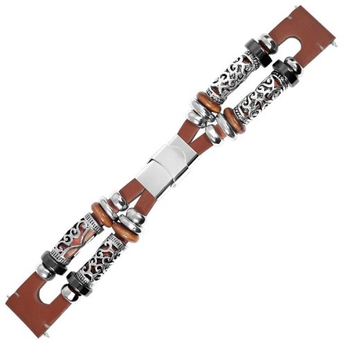 20mm Handmade Cowhide Leather Bead DIY Retro Watch Strap for Amazfit GTR 42mm etc. - Dark Brown