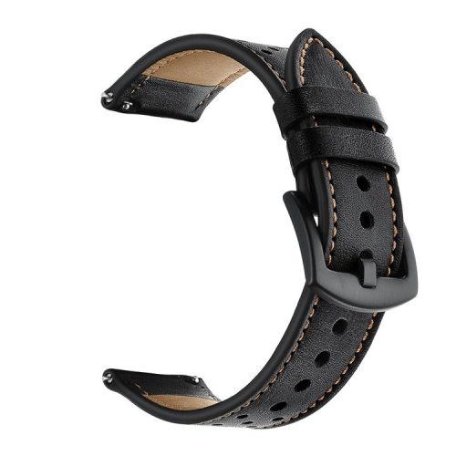 20mm Genuine Leather with Holes Watch Band for Amazfit Bip GTS - Black