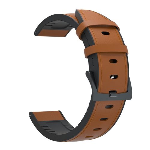 20mm Genuine Leather + Silicone Hybrid Watchband Strap Black Buckle for Huawei Watch GT 2 42mm - Brown