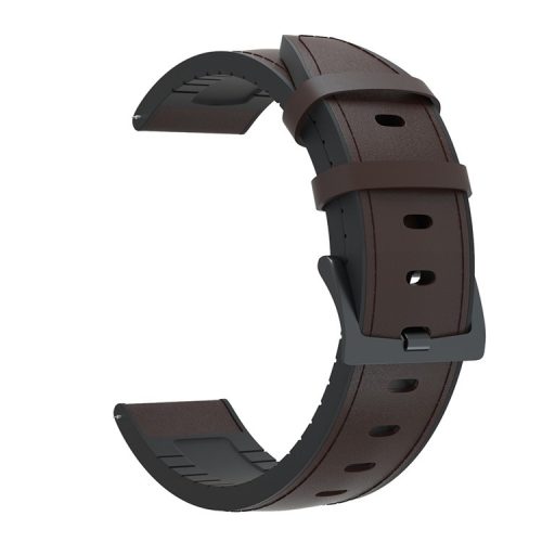 20mm Genuine Leather + Silicone Hybrid Watchband Strap Black Buckle for Huawei Watch GT 2 42mm - Coffee