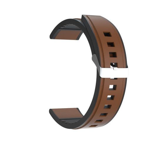 20mm Genuine Leather + Silicone Hybrid Watchband Strap Silver Buckle for Huawei Watch GT 2 42mm - Brown