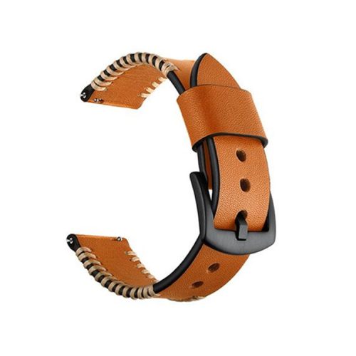 22mm Stitching Decor Genuine Leather Smart Watch Band Replacement for Huawei Watch GT2e/GT2 46mm - Brown