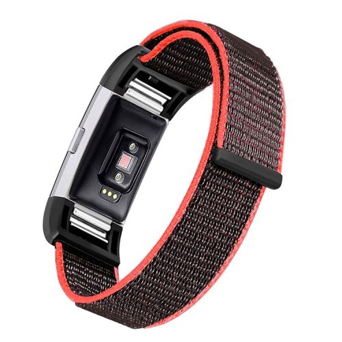 Loop Fastener Nylon Weaven  Smart Watch Strap for Fitbit Charge 2 - Black/Red