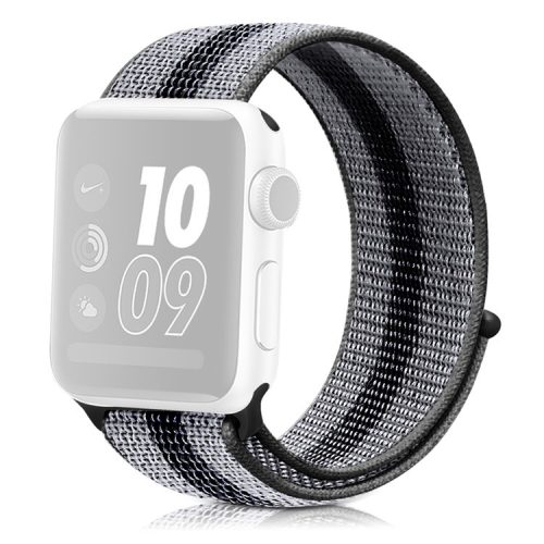 Waterproof Nylon Weaven Loop Fastener  Smart Bracelet Strap for Apple Watch Series 10 46mm / Ultra 2 Ultra 49mm / 9 8 7 45mm / SE (2023) SE (2022) SE 6 5 4 44mm / 3 2 1 42mm - Stripe Black