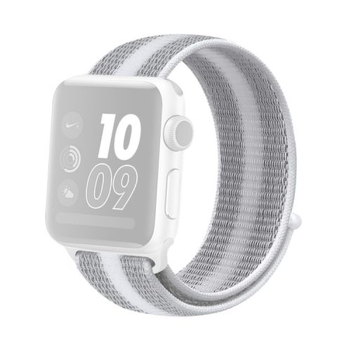 Waterproof Nylon Weaven Loop Fastener  Smart Bracelet Strap for Apple Watch Series 10 46mm / Ultra 2 Ultra 49mm / 9 8 7 45mm / SE (2023) SE (2022) SE 6 5 4 44mm / 3 2 1 42mm - Stripe White