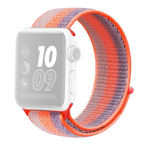 Waterproof Nylon Weaven Loop Fastener  Smart Bracelet Strap for Apple Watch Series 10 46mm / Ultra 2 Ultra 49mm / 9 8 7 45mm / SE (2023) SE (2022) SE 6 5 4 44mm / 3 2 1 42mm - Stripe Orange