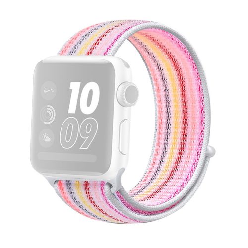 Waterproof Nylon Weaven Loop Fastener  Smart Bracelet Strap for Apple Watch Series 10 46mm / Ultra 2 Ultra 49mm / 9 8 7 45mm / SE (2023) SE (2022) SE 6 5 4 44mm / 3 2 1 42mm - Pinstripe Pink