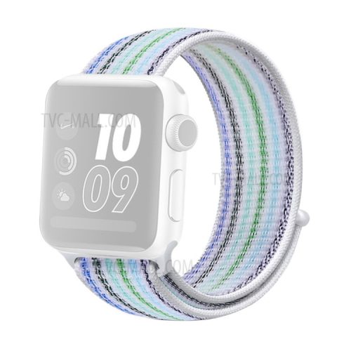 Waterproof Nylon Weaven Loop Fastener  Smart Bracelet Strap for Apple Watch Series 10 46mm / Ultra 2 Ultra 49mm / 9 8 7 45mm / SE (2023) SE (2022) SE 6 5 4 44mm / 3 2 1 42mm - Pinstripe Blue