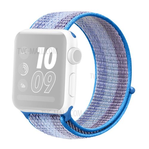 Waterproof Nylon Weaven Loop Fastener  Smart Bracelet Strap for Apple Watch Series 10 46mm / Ultra 2 Ultra 49mm / 9 8 7 45mm / SE (2023) SE (2022) SE 6 5 4 44mm / 3 2 1 42mm - Stripe Lake Blue