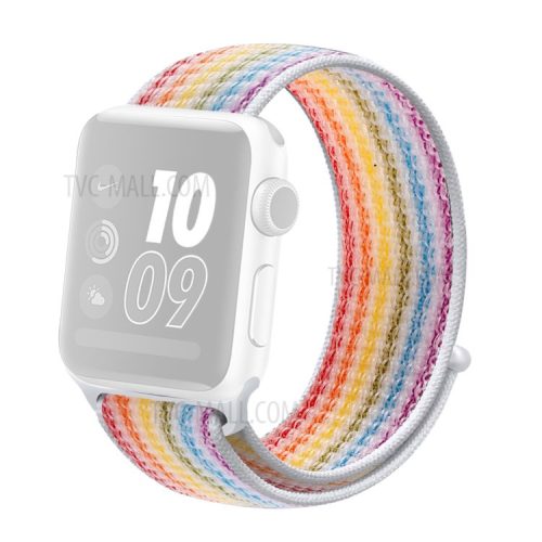 Waterproof Nylon Weaven Loop Fastener  Smart Bracelet Strap for Apple Watch Series 10 46mm / Ultra 2 Ultra 49mm / 9 8 7 45mm / SE (2023) SE (2022) SE 6 5 4 44mm / 3 2 1 42mm - Color Stripe