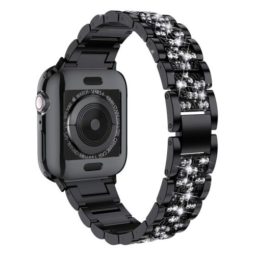 Aluminum Alloy Watch Strap Rhinestone Decor for Apple Watch Series 10 42mm / 9 8 7 41mm / SE (2023) SE (2022) SE 6 5 4 40mm / 3 2 1 38mm - Black