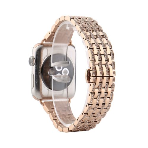 Aluminum Alloy Strap Watch Band Rhinestone Decor for Apple Watch Series 10 42mm / 9 8 7 41mm / SE (2023) SE (2022) SE 6 5 4 40mm / 3 2 1 38mm - Rose Gold