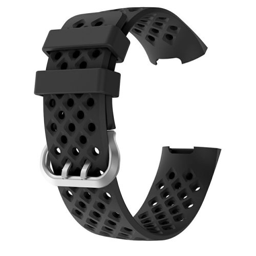 Square Holes Small Size Silicone Watch Band  for Fitbit Charge 4/3 - Black