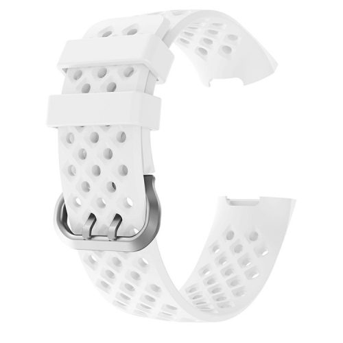 Square Holes Small Size Silicone Watch Band  for Fitbit Charge 4/3 - White