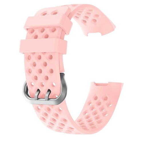 Square Holes Small Size Silicone Watch Band  for Fitbit Charge 4/3 - Pink