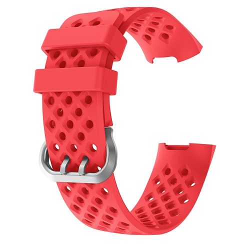 Square Holes Small Size Silicone Watch Band  for Fitbit Charge 4/3 - Red