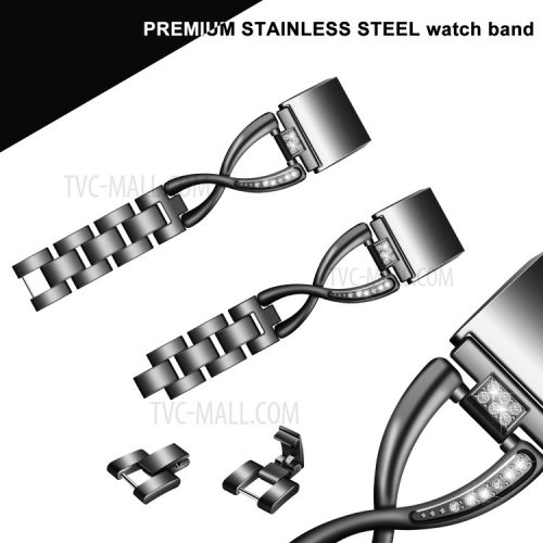 Diamond Decor Zinc Alloy Chain Watch Strap for Fitbit Charge 2 - Black