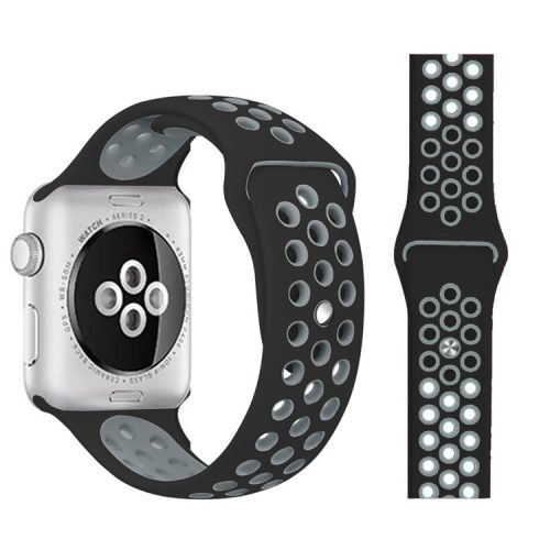 Dual Color Silicone Smart Watch Strap Replace Band for Apple Watch Series 5 / 4 44mm, Series 3 / 2 / 1 42mm, Size: M / L, Size: M / L - Black / Grey