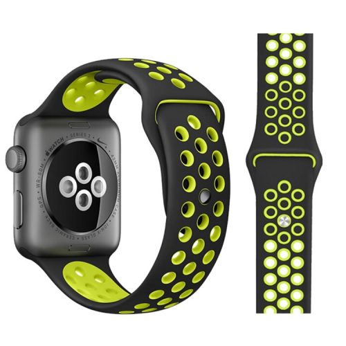 Dual Color Silicone Smart Watch Strap Replace Band for Apple Watch Series 5 / 4 44mm, Series 3 / 2 / 1 42mm, Size: M / L - Black / Fluorescein