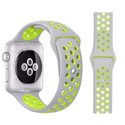 Dual Color Silicone Smart Watch Strap Replace Band for Apple Watch Series 5 / 4 44mm, Series 3 / 2 / 1 42mm, Size: M / L - Grey / Fluorescein