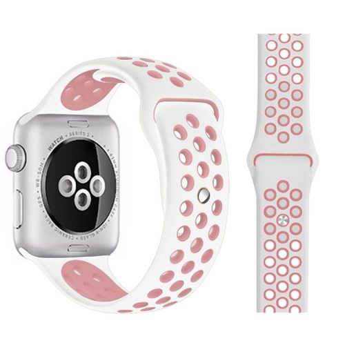 Dual Color Silicone Smart Watch Strap Replace Band for Apple Watch Series 5 / 4 44mm, Series 3 / 2 / 1 42mm, Size: M / L - White / Pink