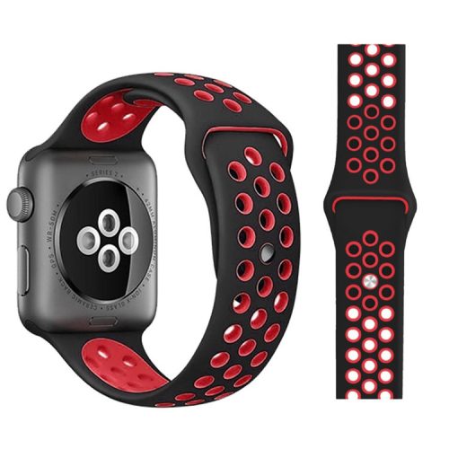 Dual Color Silicone Smart Watch Strap Replace Band for Apple Watch Series 5 / 4 44mm, Series 3 / 2 / 1 42mm, Size: M / L - Black / Red