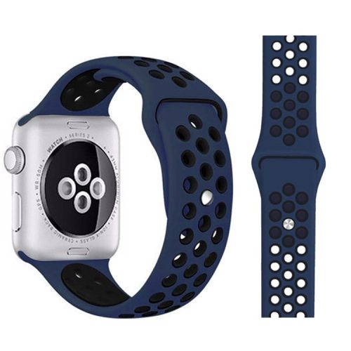 Dual Color Silicone Smart Watch Strap Replace Band for Apple Watch Series 5 / 4 44mm, Size: M / L - Blue / Black