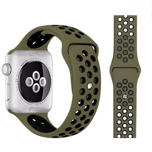 Dual Color Silicone Smart Watch Strap Replace Band for Apple Watch Series 5 / 4 44mm, Series 3 / 2 / 1 42mm, Size: M / L - Olive Green / Black