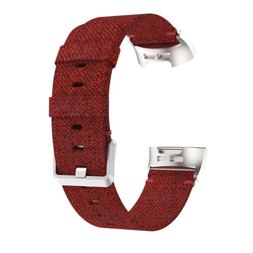 For Fitbit Charge 3/4 Canvas Watch Strap Replacement Wristband with Pin Buckle - Red