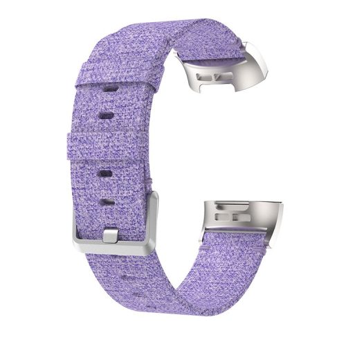 For Fitbit Charge 3/4 Canvas Watch Strap Replacement Wristband with Pin Buckle - Purple