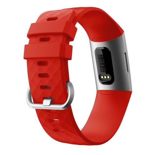 Diamond Grain Silicone Smart Watch Band Replacement [Small Size] for Fitbit Charge3/Charge4 - Red